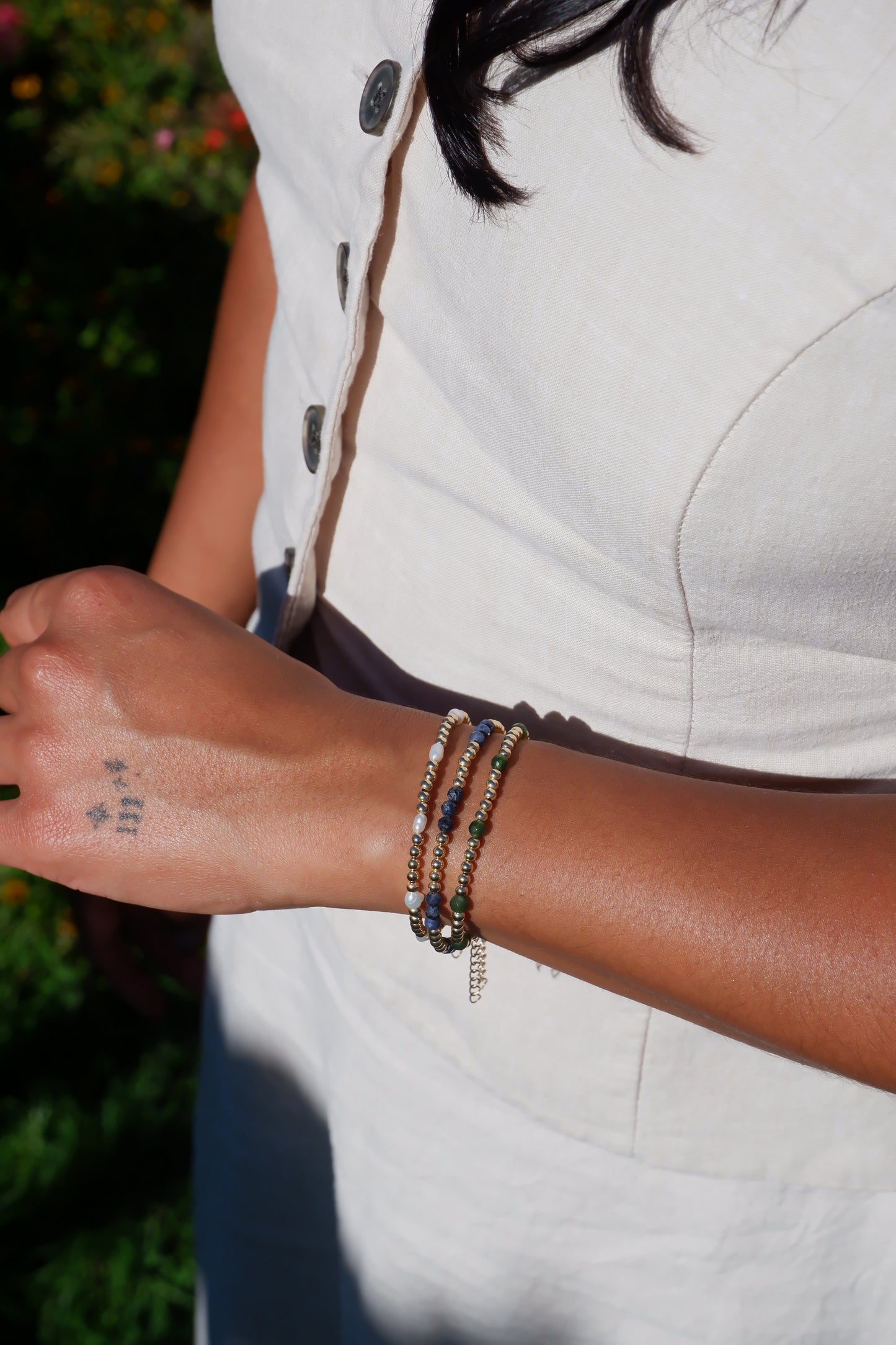Sylvaine gemstone gold beaded bracelet