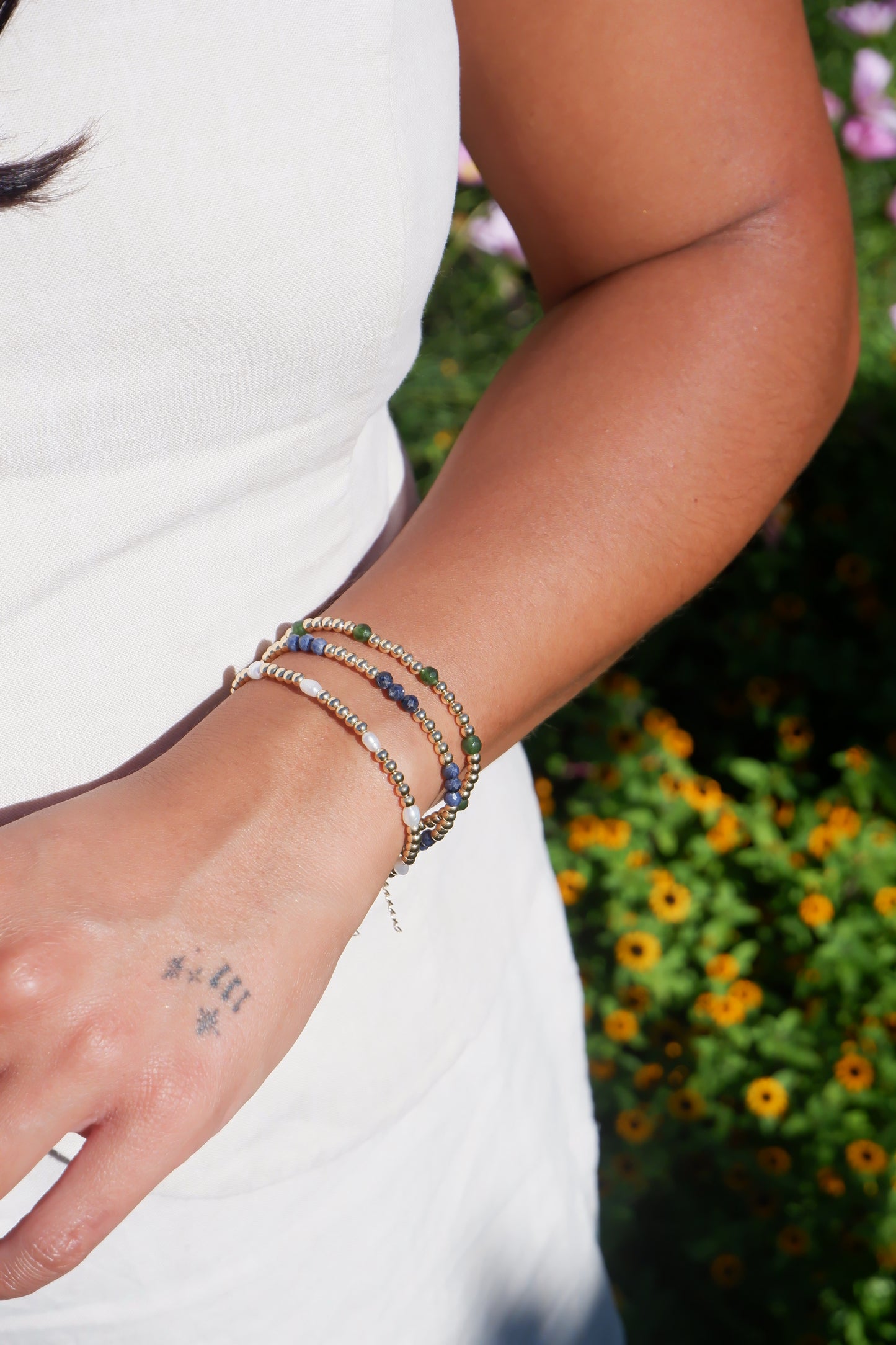 Sylvaine gemstone gold beaded bracelet
