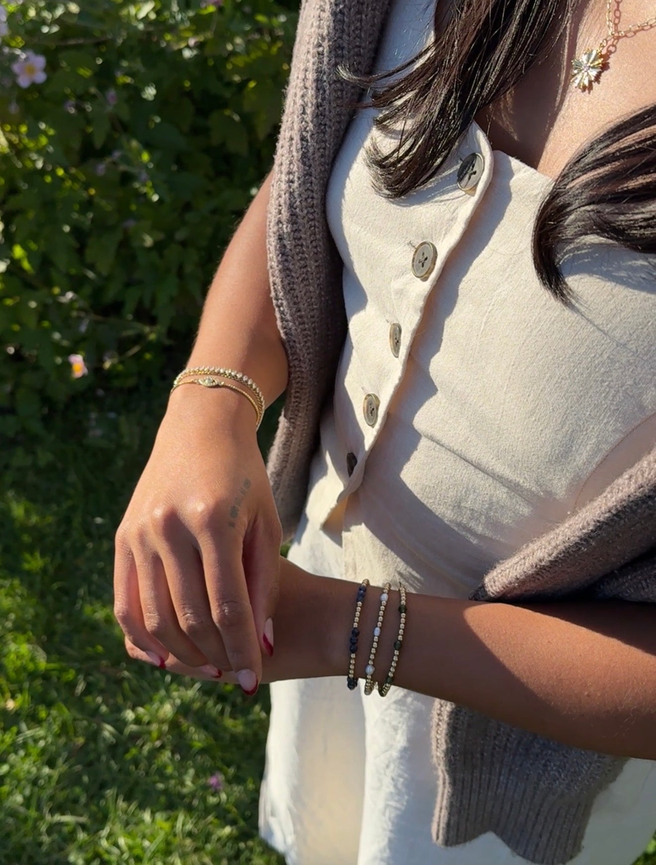 Isolde gemstone gold beaded bracelet