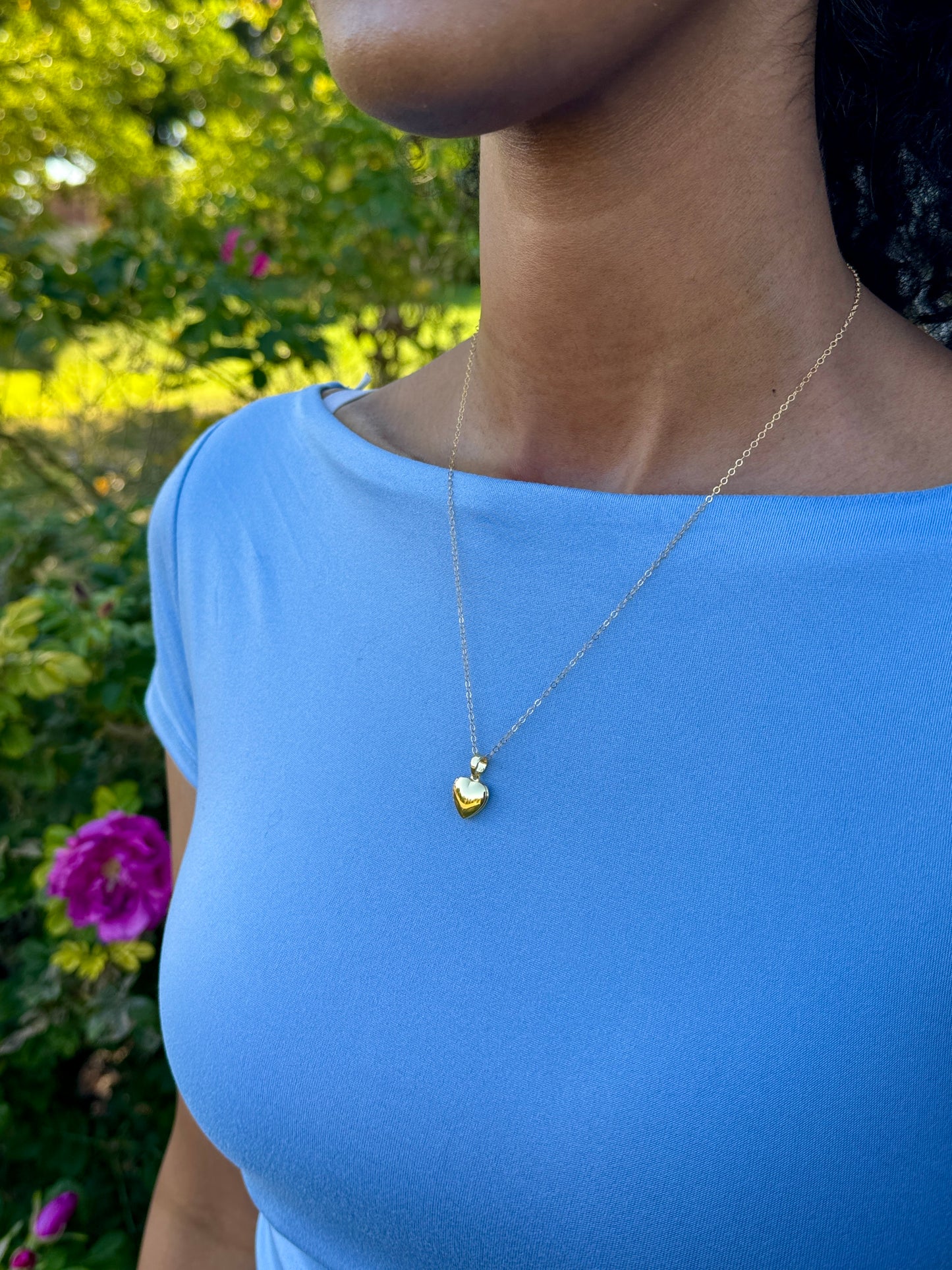 Puffy heart locket necklace