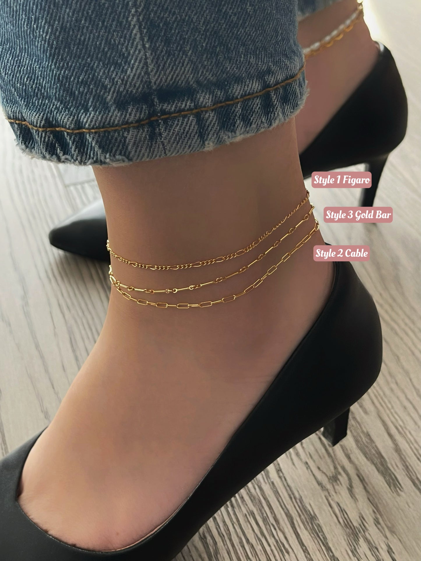 Dainty gold-filled chain anklets (7 Styles)